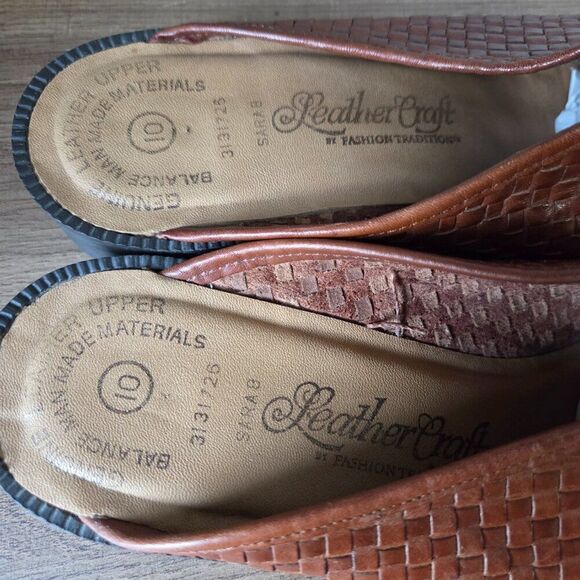 EUC LEATHER CRAFT BY FASHION TRADITION BEAUTIFUL LEATHER WOVEN LOW HEEL MULES 10 - Picture 13 of 15